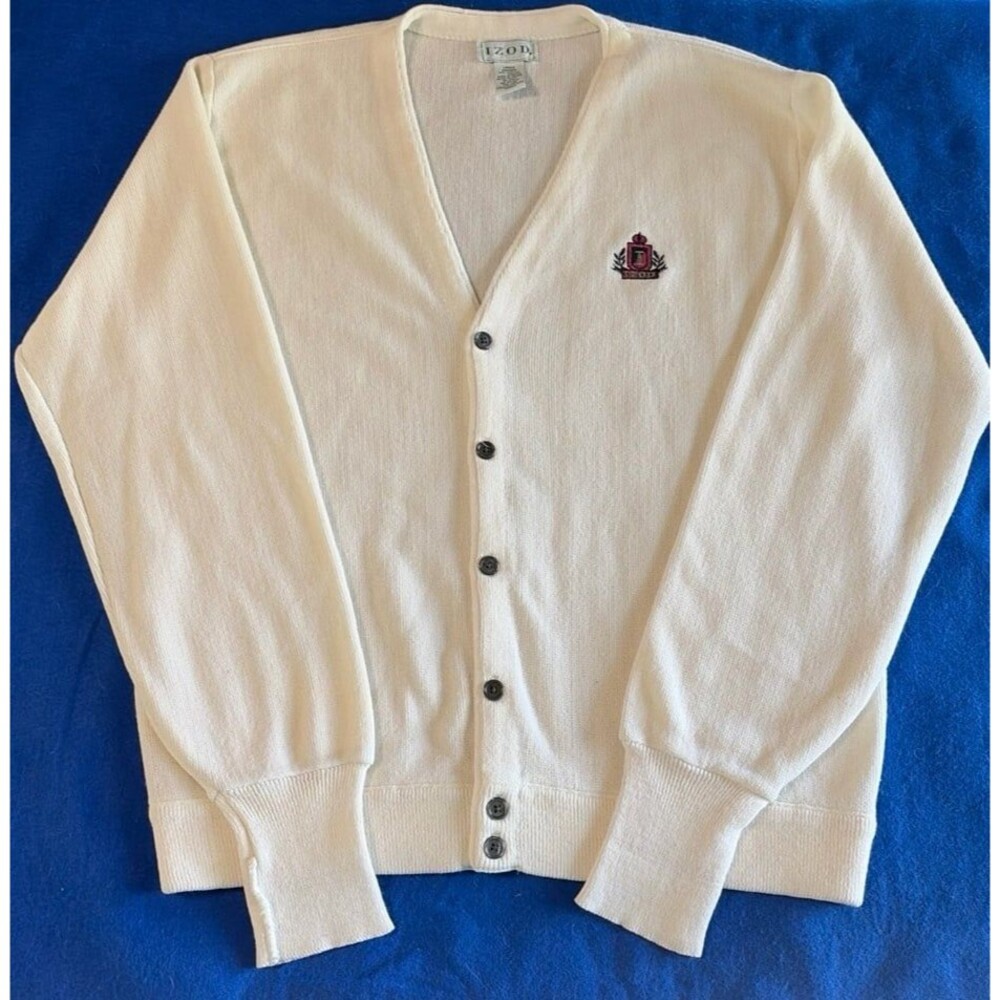 Vintage Izod Cream V-Neck Cardigan - Size Large
